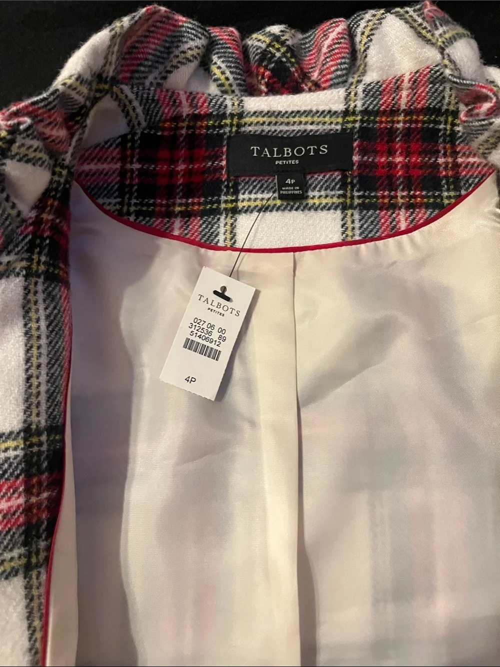 Talbots White Pink and Black Plaid Girls' Button-Front Blazer